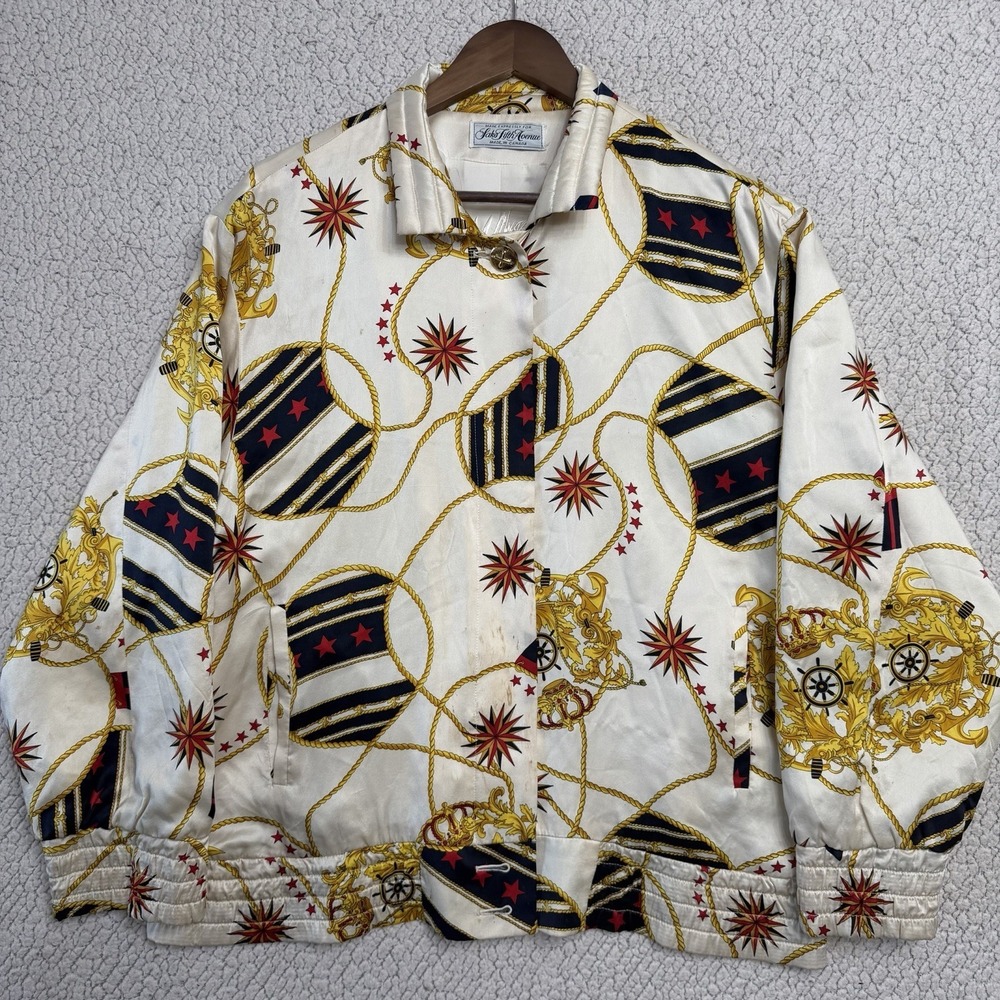 Vintage Saks Fifth Avenue Peter Nygard Silk Nautical Bomber Jacket Sz 8 Canada